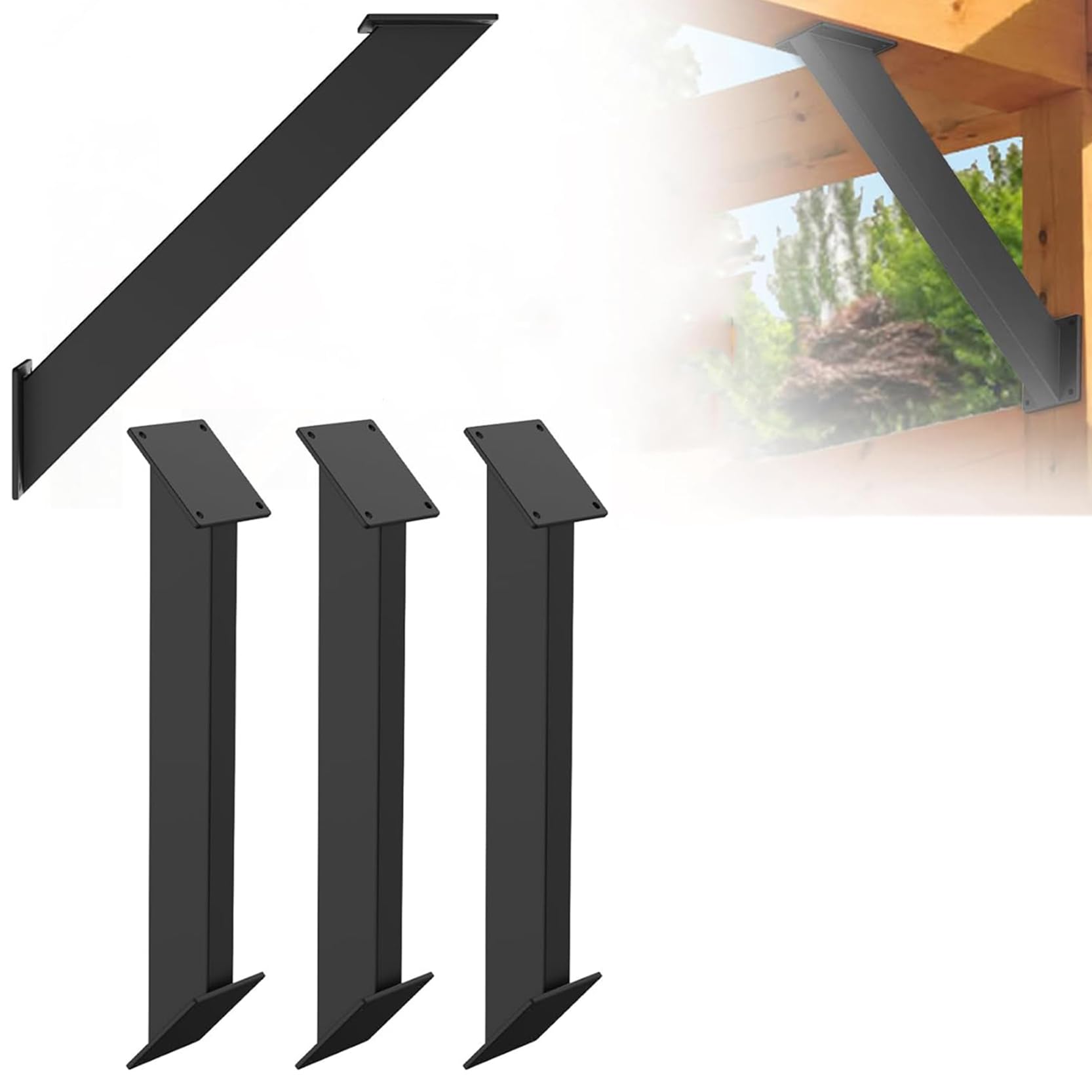 LQSYBHD 45 Degree Corner Brace Pergola Kit Heavy Duty Connector Brace Bracket Kit Inside Mount Corner Connector for Pergola Terrace Pergola Cabin Elevated Black (Size:4pcs)