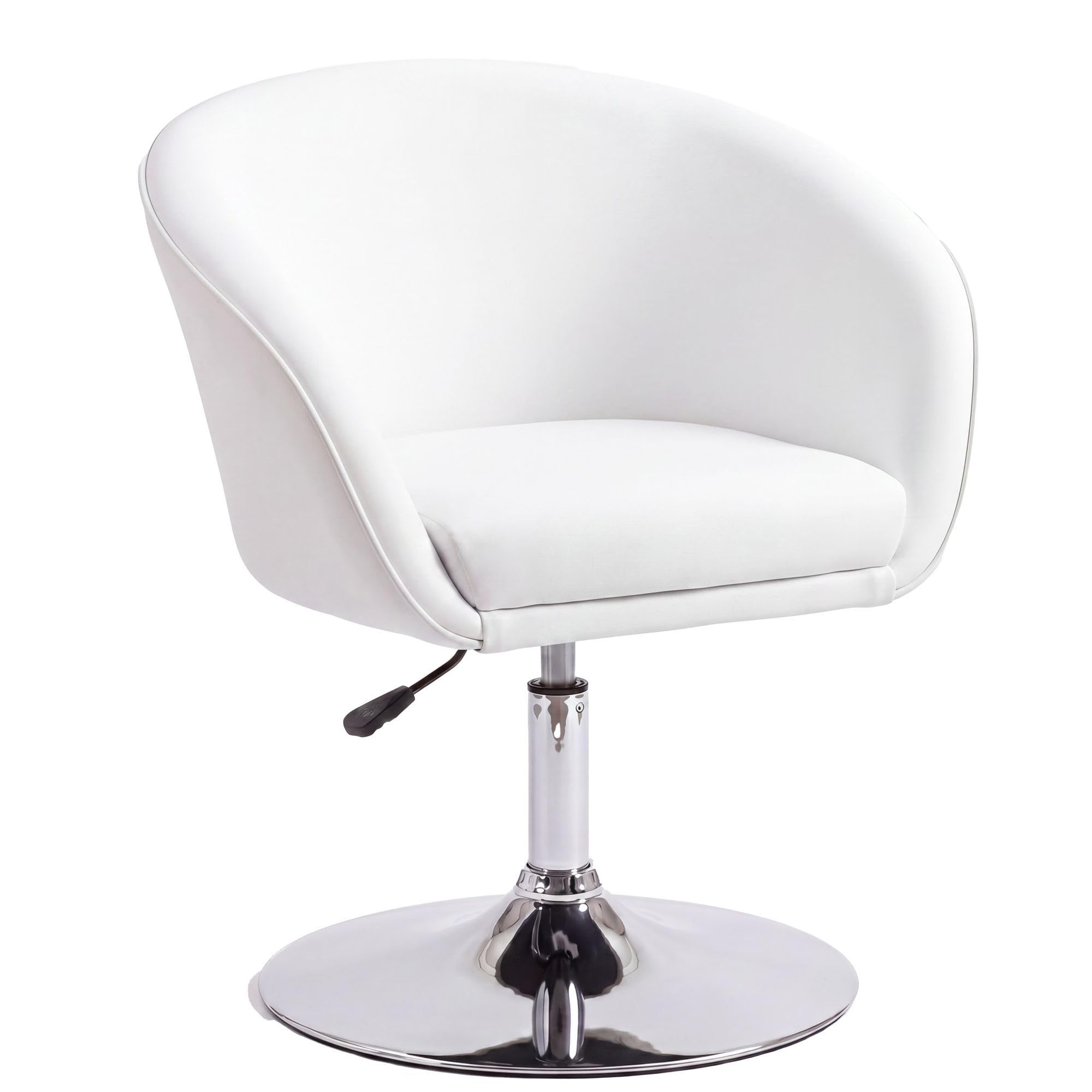 FineBuy Silla Giratoria Cuero sintético Blanco Moderna con reposabrazos | Silla de Cocina sin Ruedas | Silla de Comedor Tapizada con Respaldo | Sillón de salón con pie de trompeta, imitación de piel, hasta 120 kg, soporte seguro, acolchado cómodo