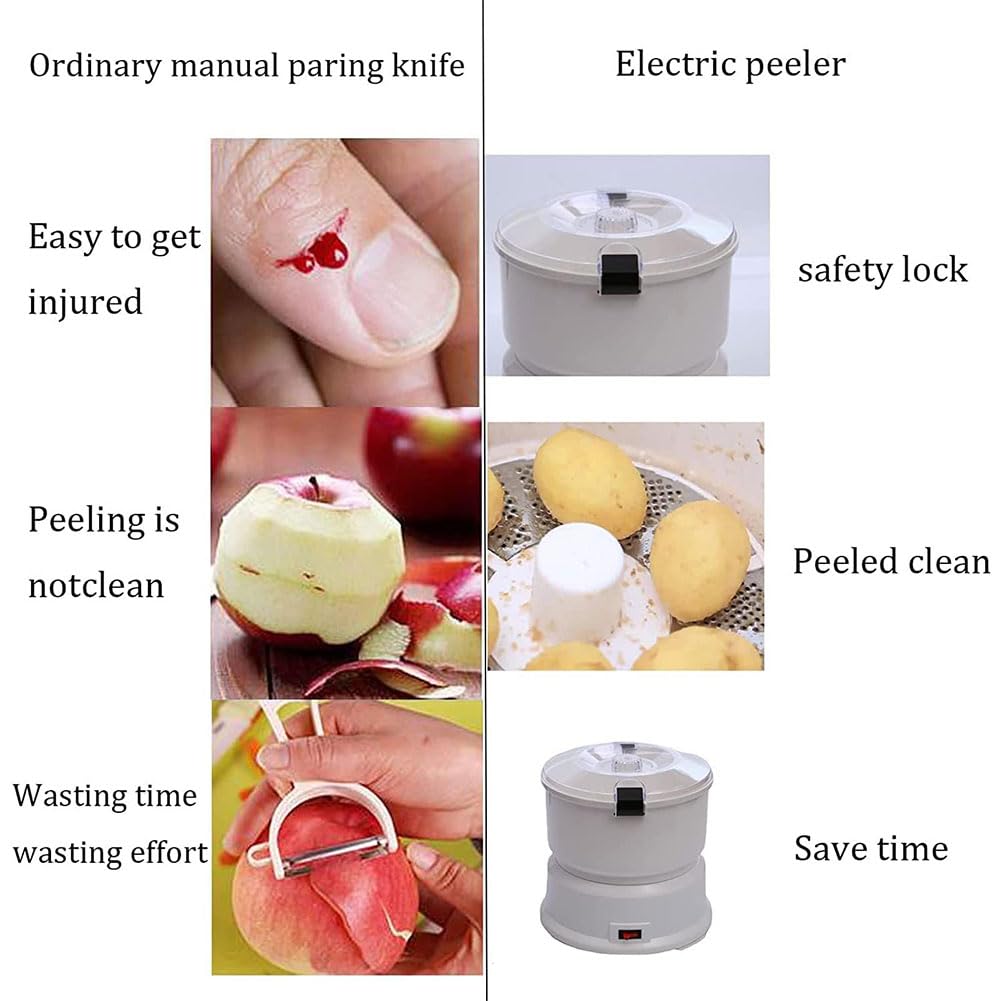 QUTBAG Pelador de Patatas eléctrico, rebanador de Verduras Completamente automático con Bloqueo de Seguridad Giratorio, máquina giratoria automática para ensaladas y deshidratador rápido de Verduras