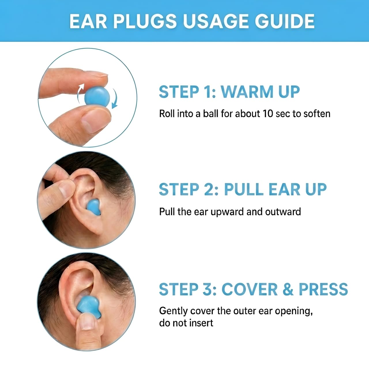 Lot de 12 paires de bouchons d'oreille souples en gel de silicone pour annulation du bruit, sommeil et natation, indice de réduction du bruit 33 dB (NRR) Bleu