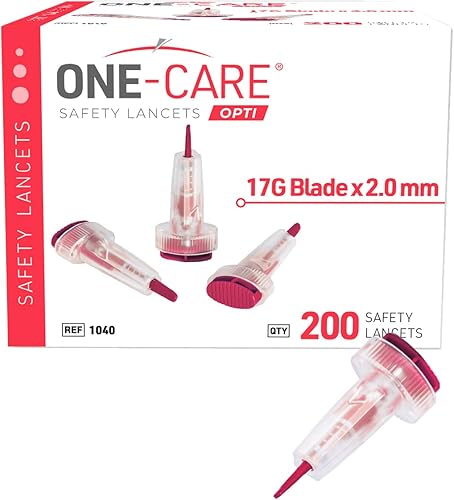 Miniatura 24 de ONE-CARE Opti - Lancetas de seguridad, botón superior activado, 21G x 0.110 in, cómodas, 200 unidades, precargadas, estériles