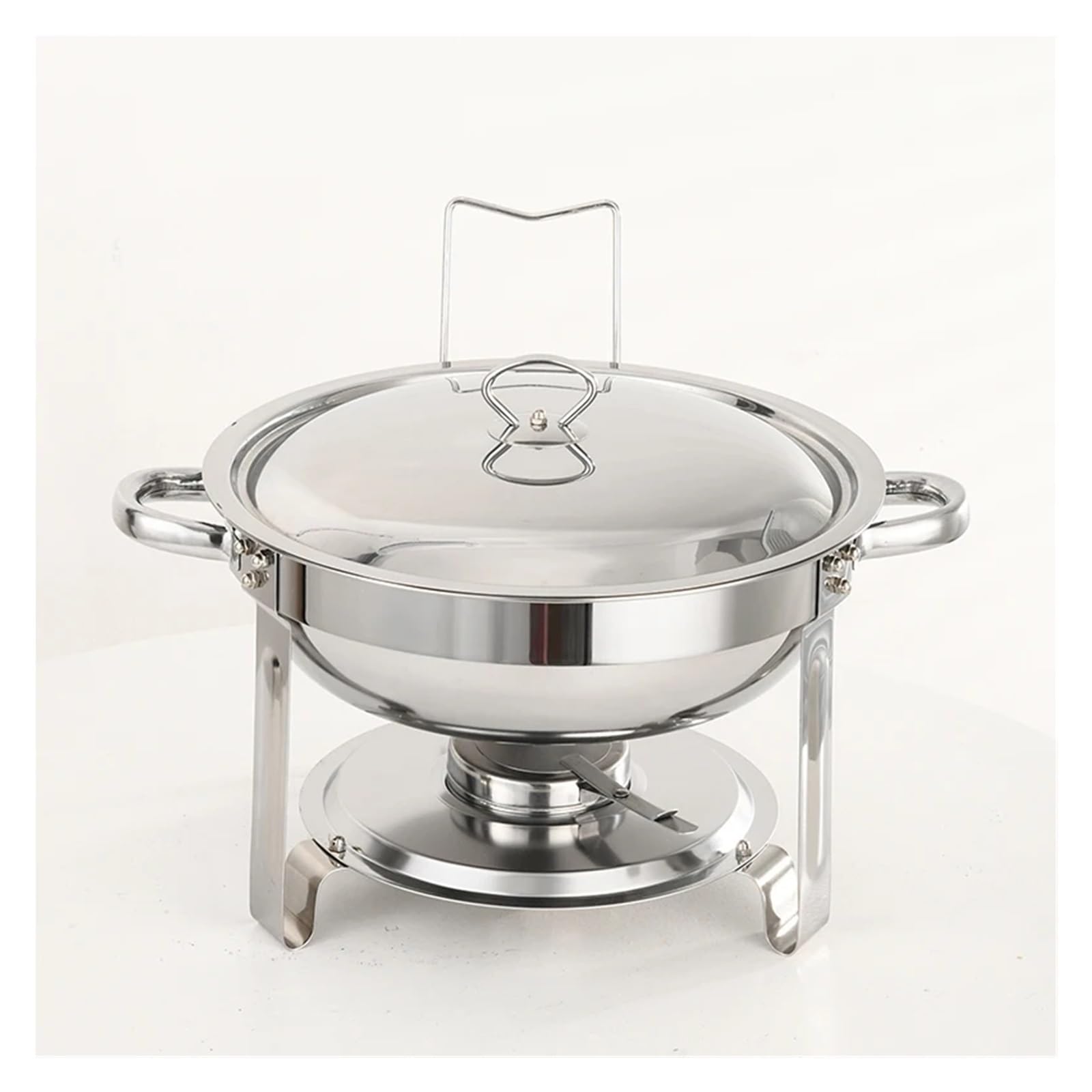 Set di Riscaldavivande per Buffet Chafing dish rotondo in acciaio inox, set scaldavivande for buffet, catering, con teglia for cibo e for acqua, coperchio, supporto solido contenitore for combustibile