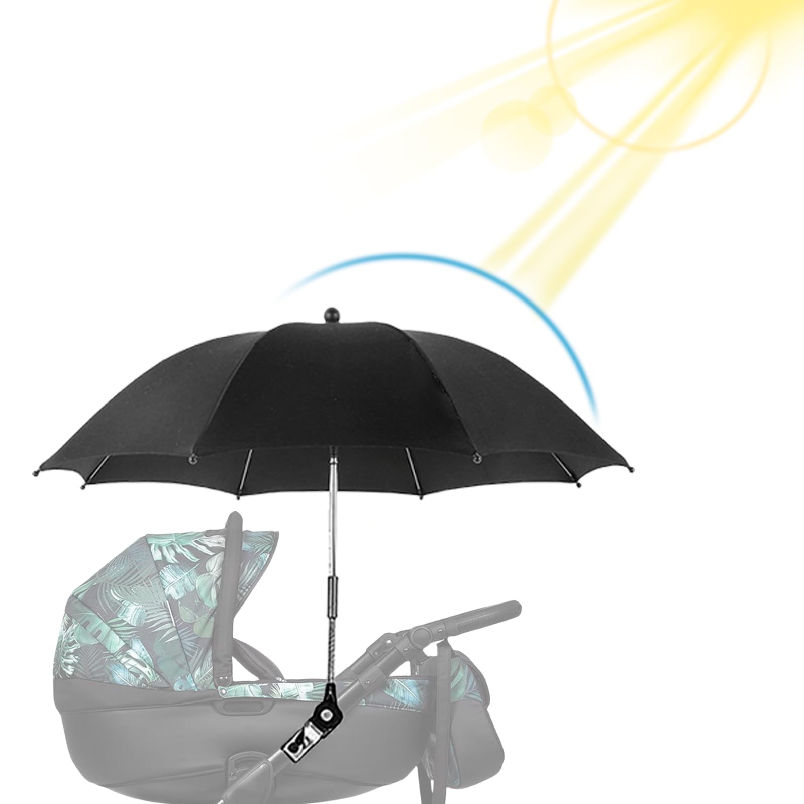 Parasol de Poussette Universel avec Support - 84 cm Diamètre, Protection UV 50+, Rotatif et Inclinable, Noir