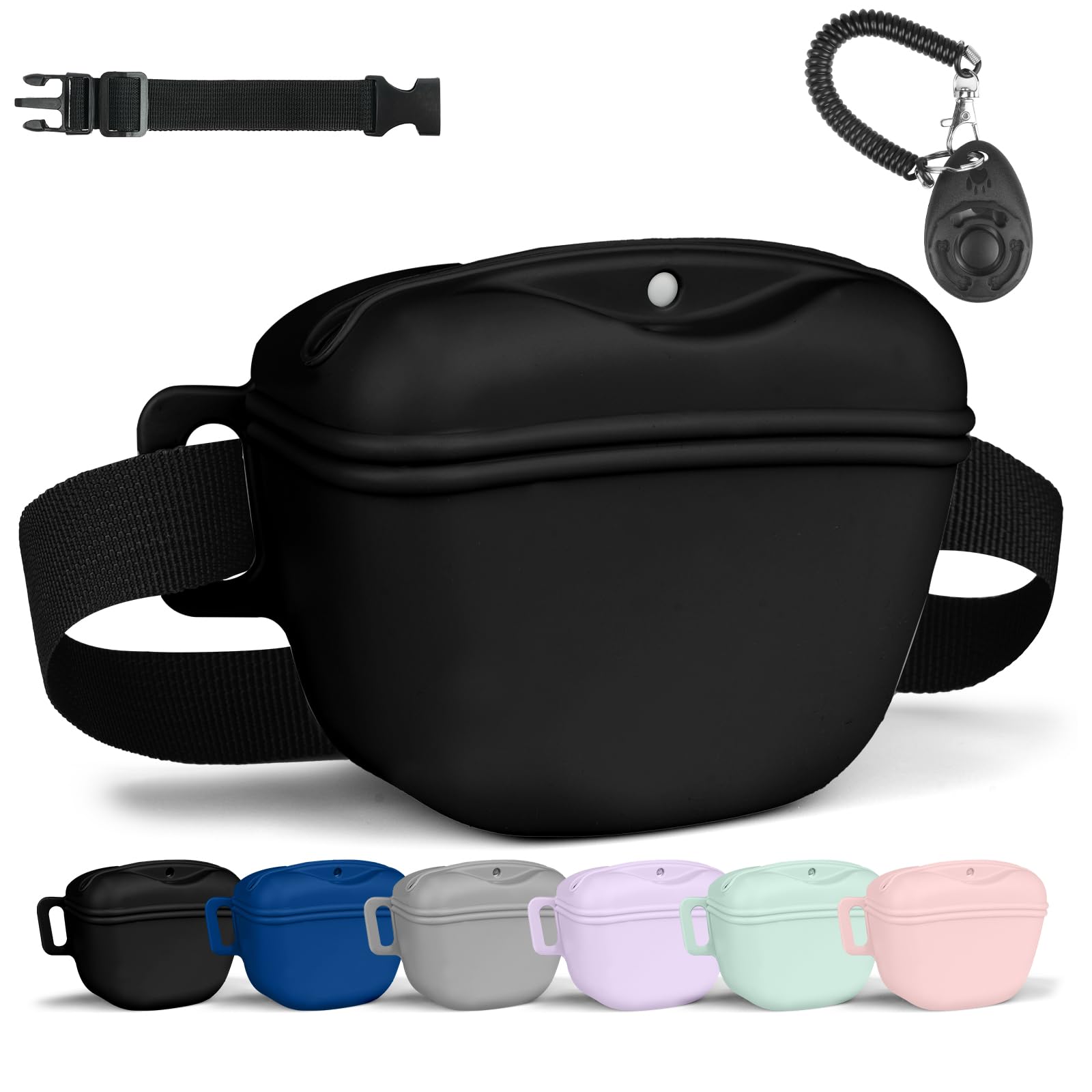 Aomig 3 sacchetti per cane con chiusura a scatto, per addestramento in silicone, colore nero