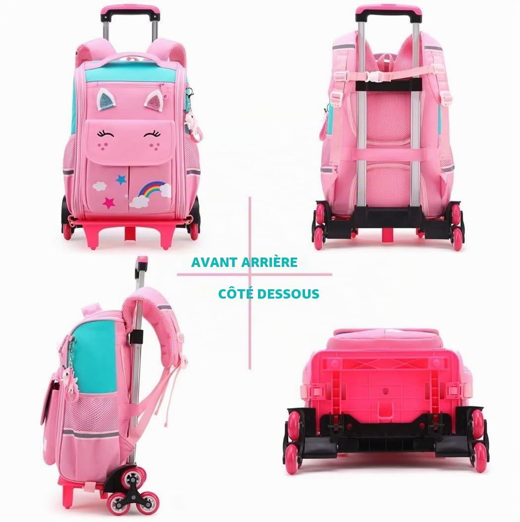 Cartable à roulettes Filles Sac à Dos à roulettes Sac de Voyage à roulettes pour l'école et Les Voyages (Bleu)