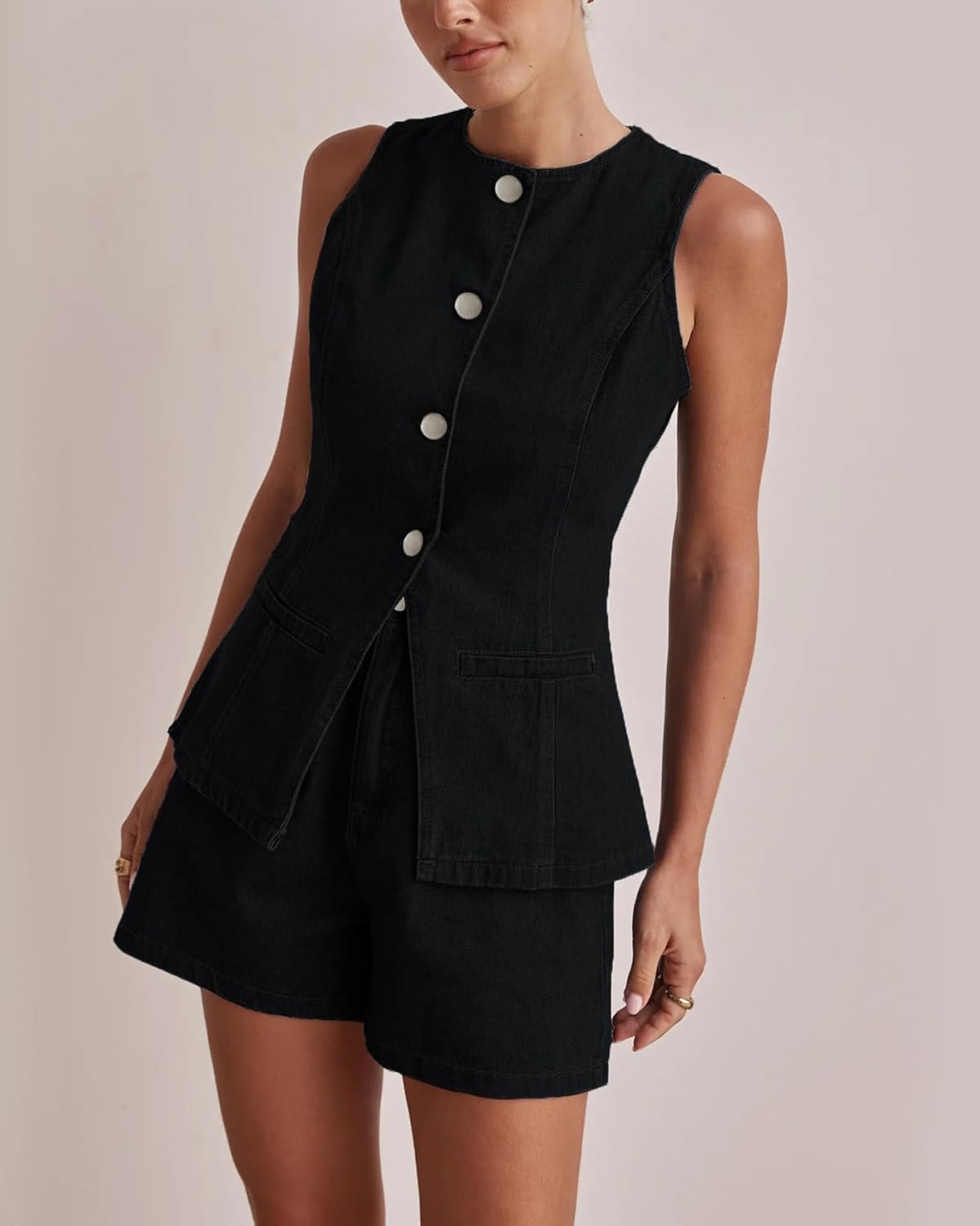 Kedera Women's Button Down Denim Vest Sleeveless Tank Tops Crew Neck Slim Fit Jean Jacket Waistcoat with Pockets - Image 6