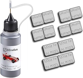 DZrudun Pinewood Car Weights Kit-4.5oz Total|Pinewood Weights &Graphite Powder|0.5oz Graphite Lubricant Works on Pine Wheels&Axles|4oz Derby Weights Races Durability, Adjust The COG&Easy Installation