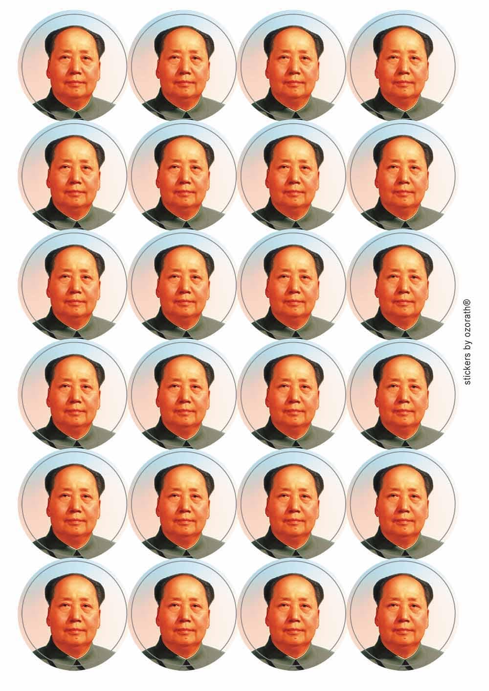 Chairman Mao Tse Tung China Communist Zedong Circular Matt Paper Stickers A4 Sheet of 24 (Each Sticker is 45mm Diameter)