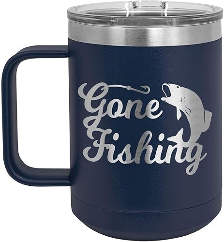 Miniatura 5 de ONLYGIFTS.COM - Taza de café con tapa deslizante (13.0 fl oz), diseño con texto "GONE FISHIN", Verde