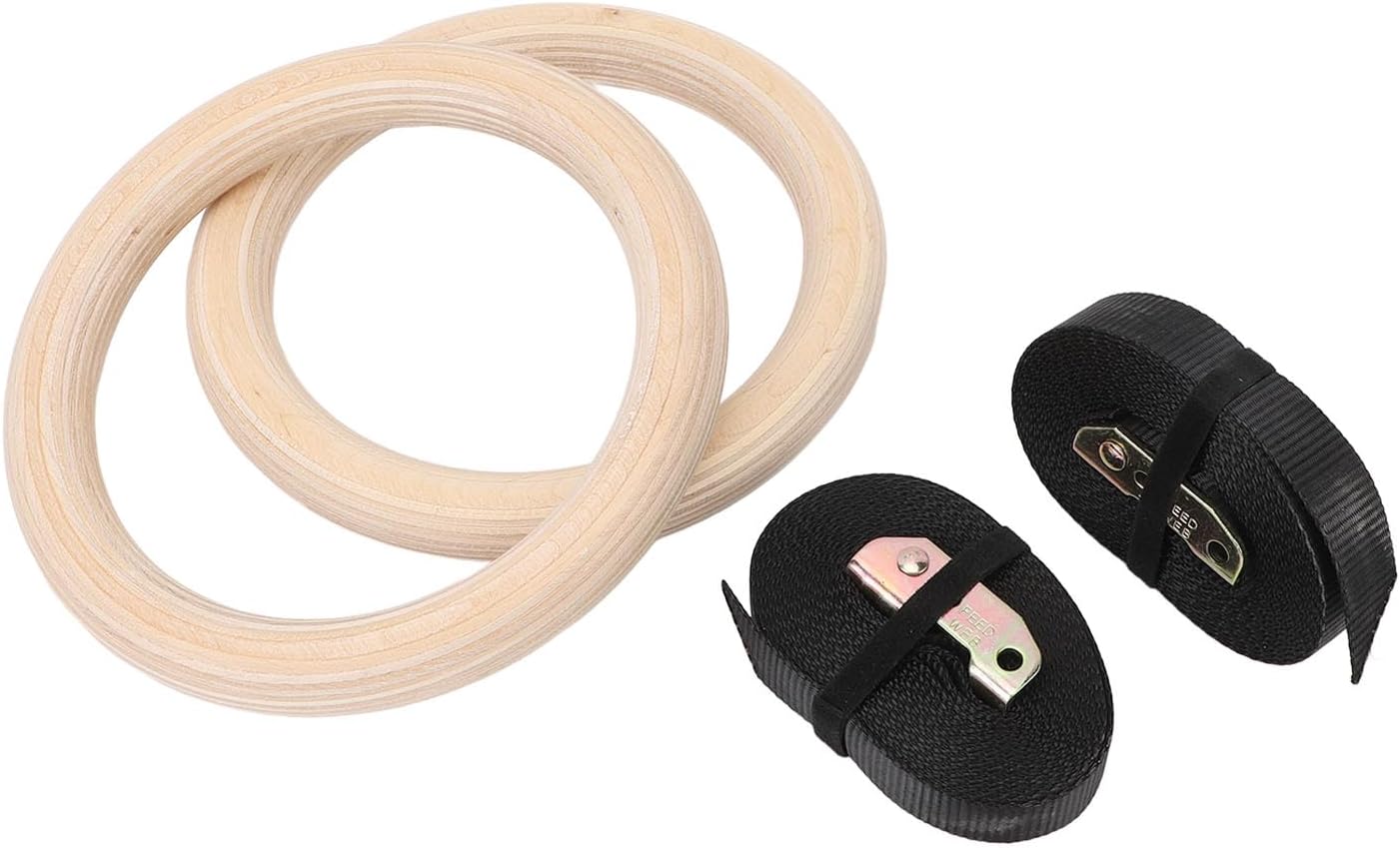 Wooden Gymnastics Rings, Birch Pull Up Strength Training Bodyweight Fitness Workout Gym Rings for Outdoor with Adjustable Straps