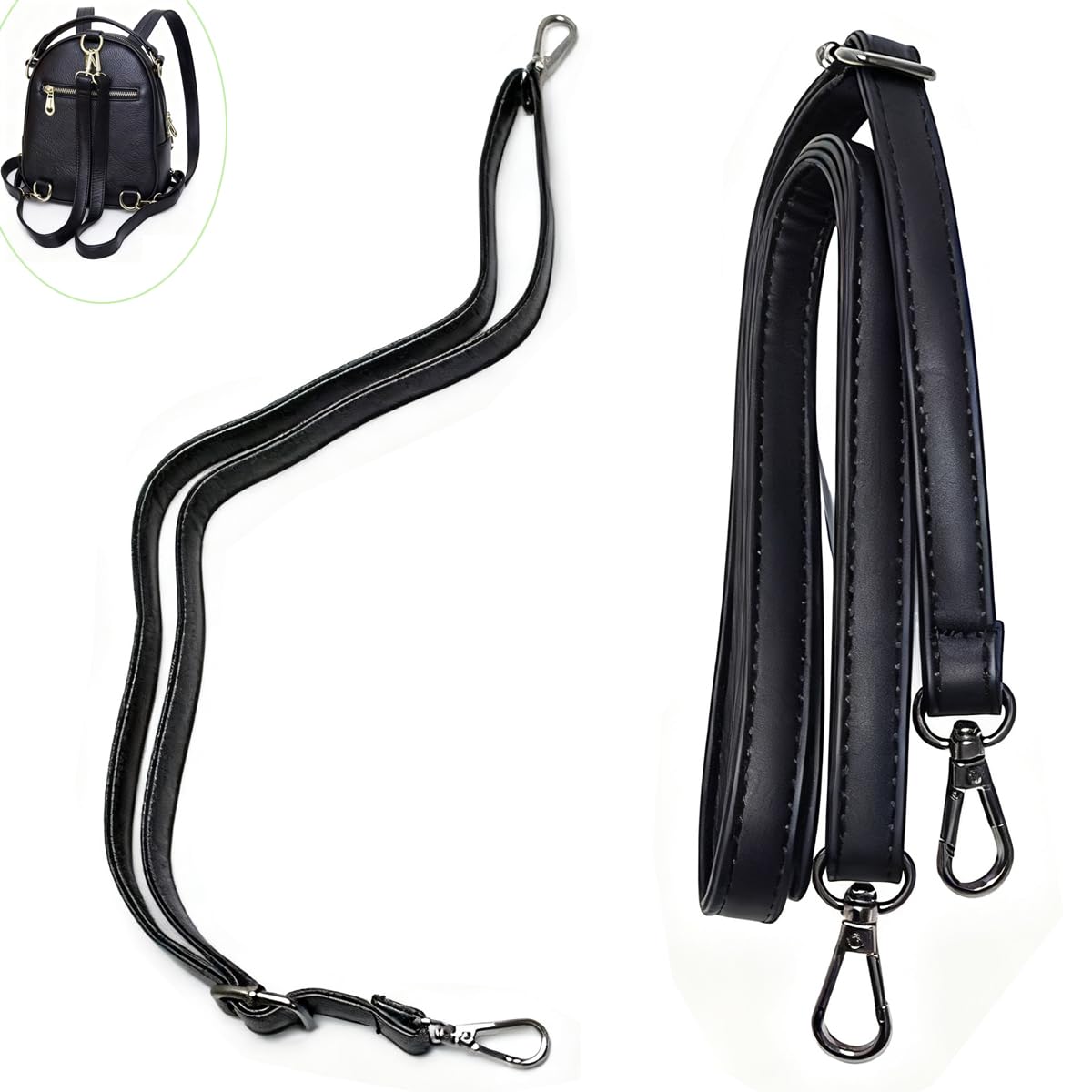 DraCra 2 Pack Backpack Purse Straps Replacement with Double Swivel Snap Hooks Adapter Adjustable PU Leather Backpack Shoulder Straps for Women Mini