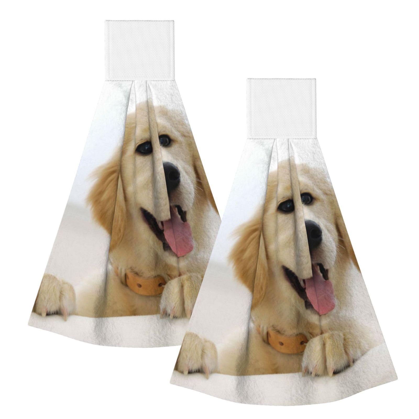 DOPKLNA A Golden Retriever, 2 Pcs Hanging Coral Fiber Hand Towels for Bathroom, Absorbent Kitchen Towels