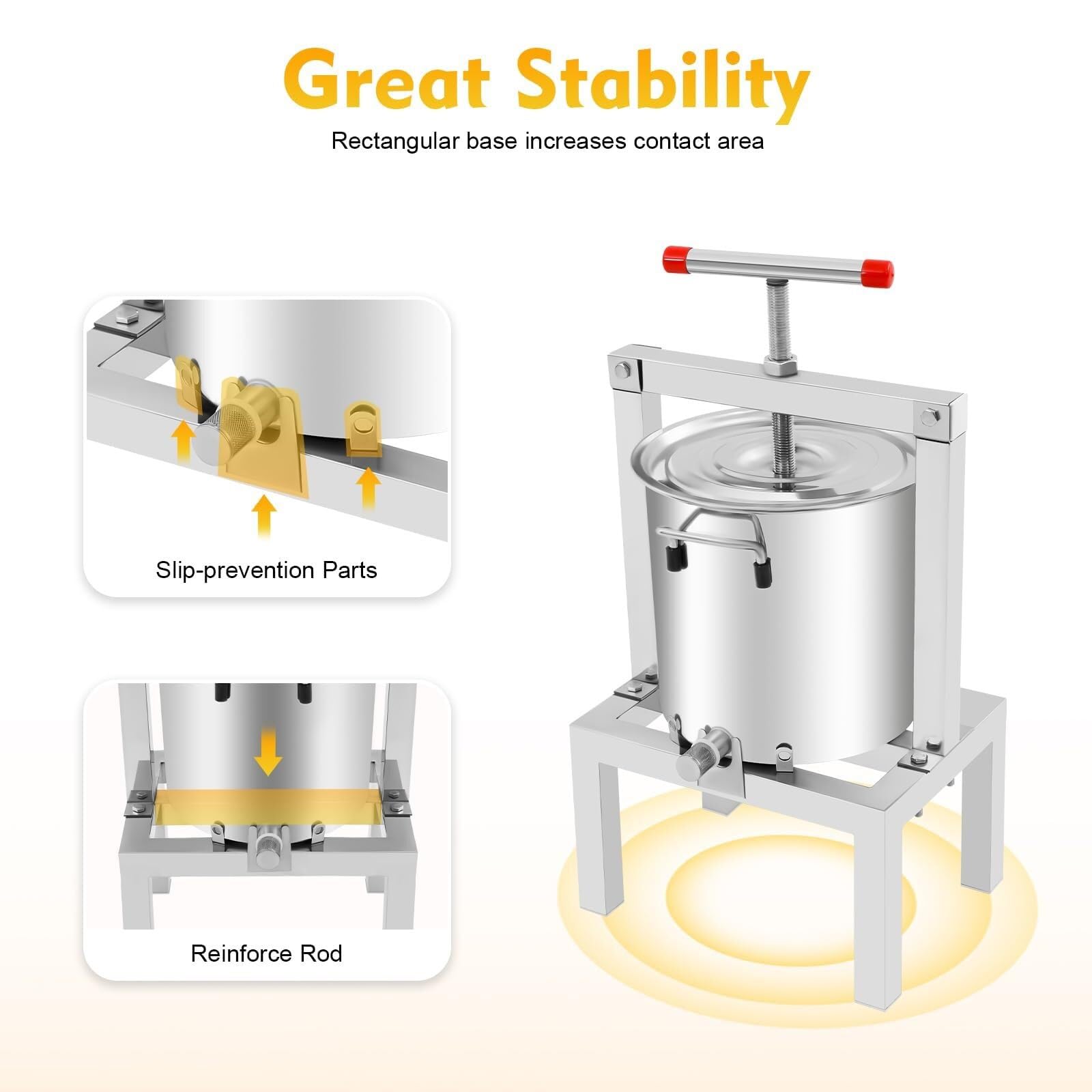 Questa pressa per Miele da 10 Litri, pressa per Sidro in Acciaio Inossidabile con Filtro, pressa Manuale per Frutta e Vino, 2 Maniglie a T, Sistema Anti-Schizzo per Miele e Frutta Fai da Te