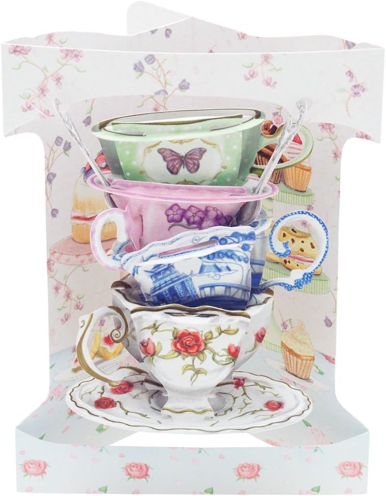 Santoro Swing Card 3D Pop Out, 6 x 8-Inches, Teacups