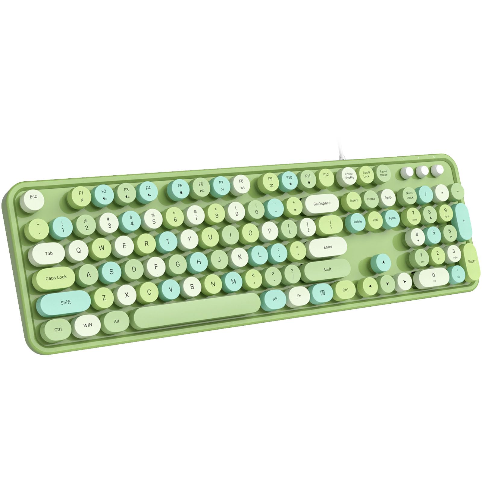 MOFII Computer Keyboard Wired, Round Key Retro Typewriter Keyboard Full Size, USB Plug and Play, for Laptop, PC, Desktop, Windows (Green Colorful)