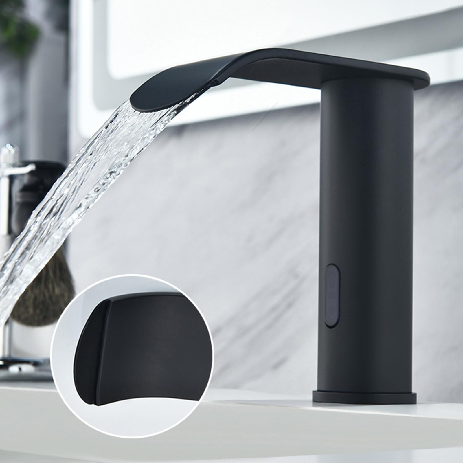 XJTNLB Grifo Sensor Automatico Blanco Grifo Cascada para Lavabo de Baño Automatico Pila Griferia Baño