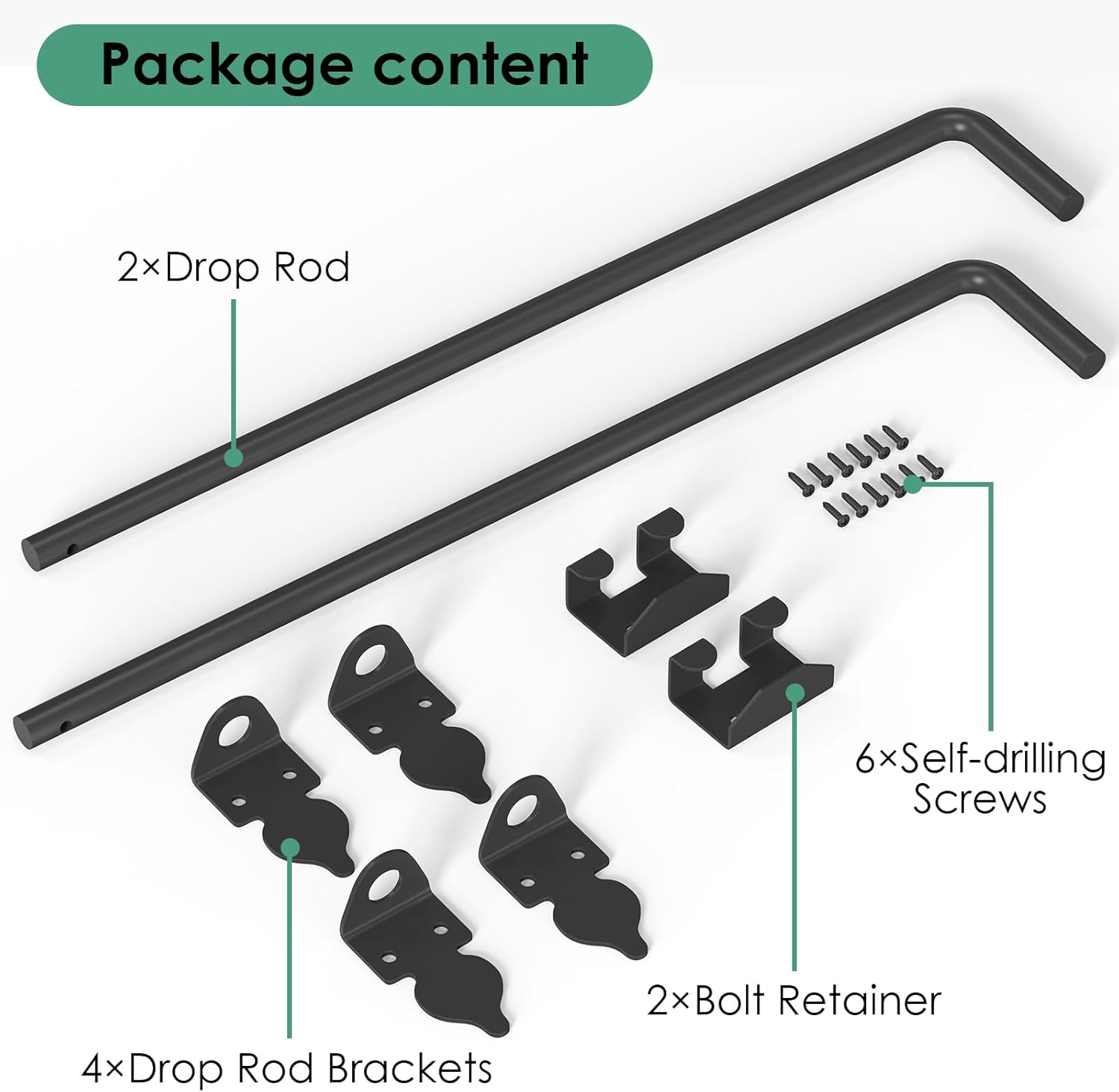 18" Heavy Duty Cane Bolt Gate Drop Rod, Double Gate Lateh Cane Bolts for Gates, Solid Steel Fence Gate Hardware Gate Latch for Wooden Fence, VC Vinyl Metal Fences Gates, 2 Pack
