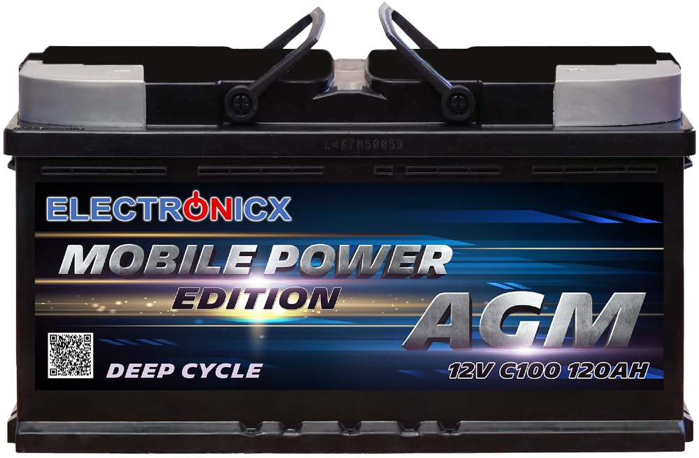Electronicx Batteria AGM di Alimentazione Mobile 12V 100Ah – Deep Cycle per Camper, Barca, Solare, Offgrid – Batteria AGM 12 Volt 100 Ah senza manutenzione – compatta 275x175x190mm