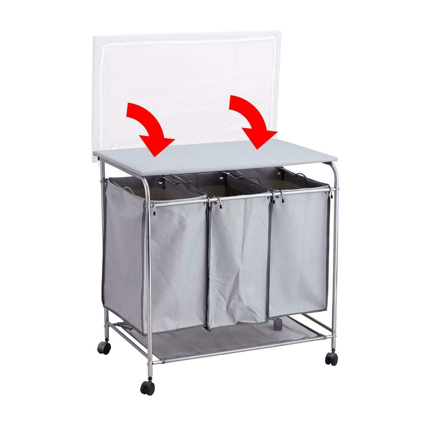 Rolling Laundry Sorter Cart with Ironing Board, Laundry Basket Laundry