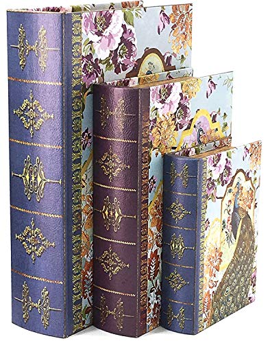 Bellaa Decorative Book Box Peacock Antique Book Invisible Box Set Of 3 Keepsake Storage Memory Book Box High Ideal Gift For Wedding Memories Jewelry Trinket Hobby Cash Pill Polish Gifts #TOP2