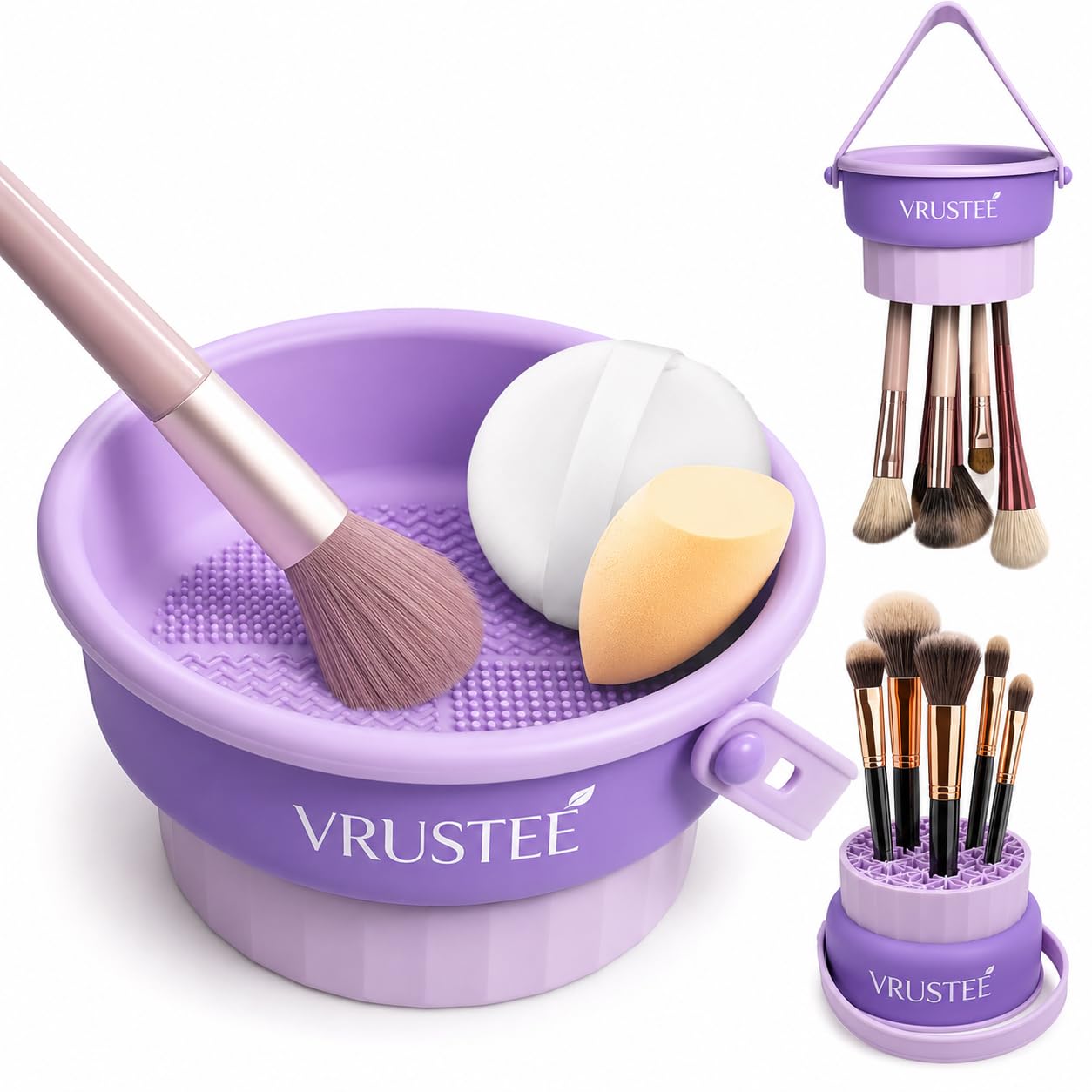 VRUSTEE 3-in-1 Silicone Makeup Brush Cleaner Bowl with Drying Holder – Portable Cosmetic Brush Cleaning Pad with Suction Cups – Brush Washing Bowl, Puff And Sponge Cleaning Tool (Sponge Cleaner)-picture-53