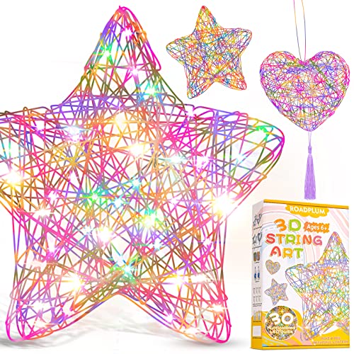 ROADPLUM 3D String Art Kit for Kids, Makes 6 Light-Up Heart Star Lanterns with 30 Multi-Colored LED Bulbs, Gifts for Boys Girls Toys Age 6+, DIY Arts & Craft Projects for Kids Night Light Room DÃ©cor