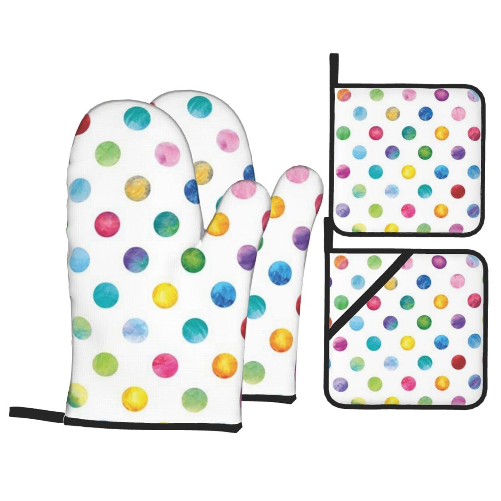 Blue Polka Dot Pattern Print Stylish Heat-Resistant Oven 4-Piece Set Kitchen Gloves Roasting Daily Cooking