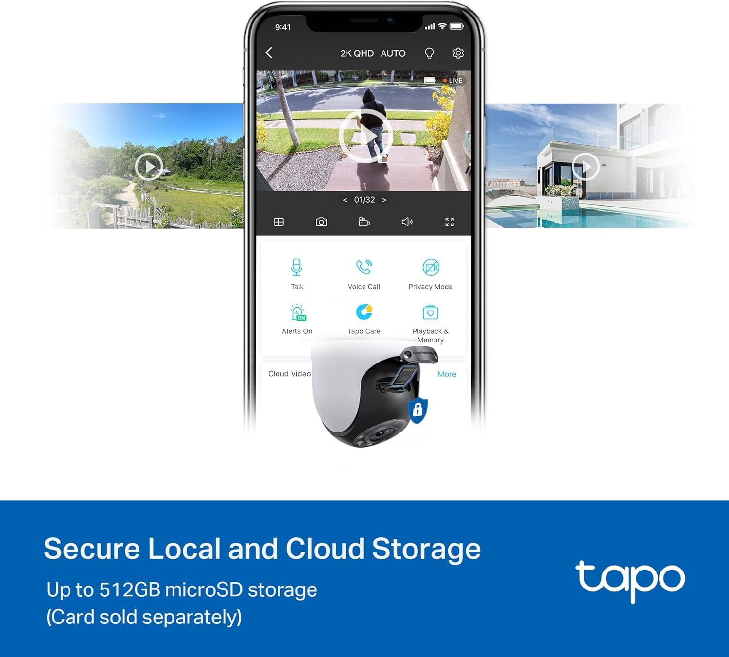 TP-Link Tapo C520WS, zewnętrzna kamera bezpieczeństwa Wi-Fi, definicja 4 MP, widok nocny w kolorze gwiazdy, dwukierunkowy dźwięk. Chmura nagrywanie wideo, współpracuje z Alexą