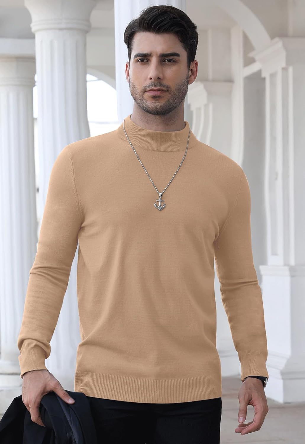 MLANM Men's Mock Turtleneck Pullover Sweater Lightweight Sweatshirts Basic Knitted Half Neck Thermal Pullover - Image 3