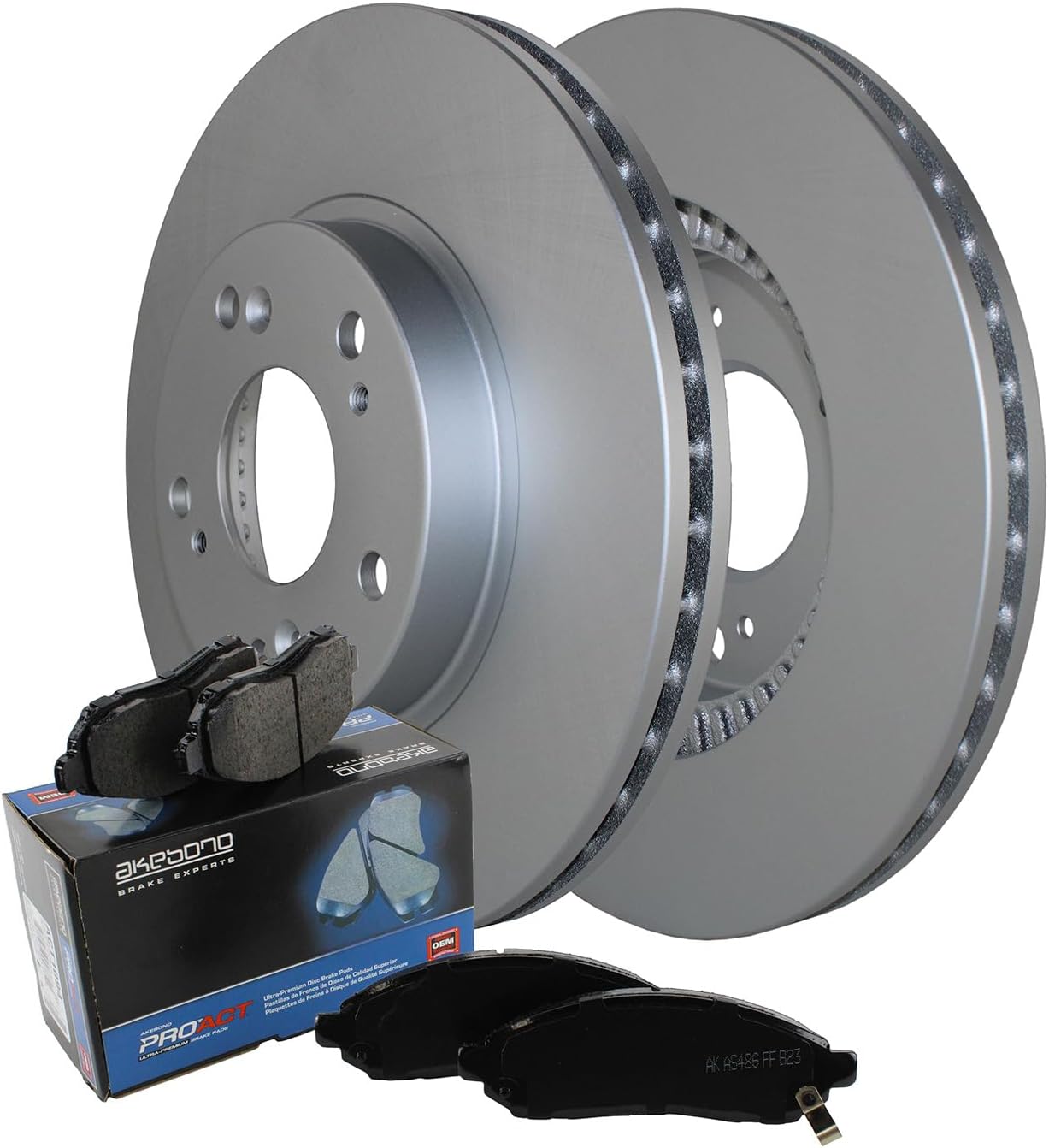 Bison PerformanceCoated Vented 282mm Disc Rotors and Akebono ProACT Ceramic Pad Set with Hardware and Acoustic Sensor Front Brake Kit For Acura ILX Honda Accord Civic CR-V Element Fit