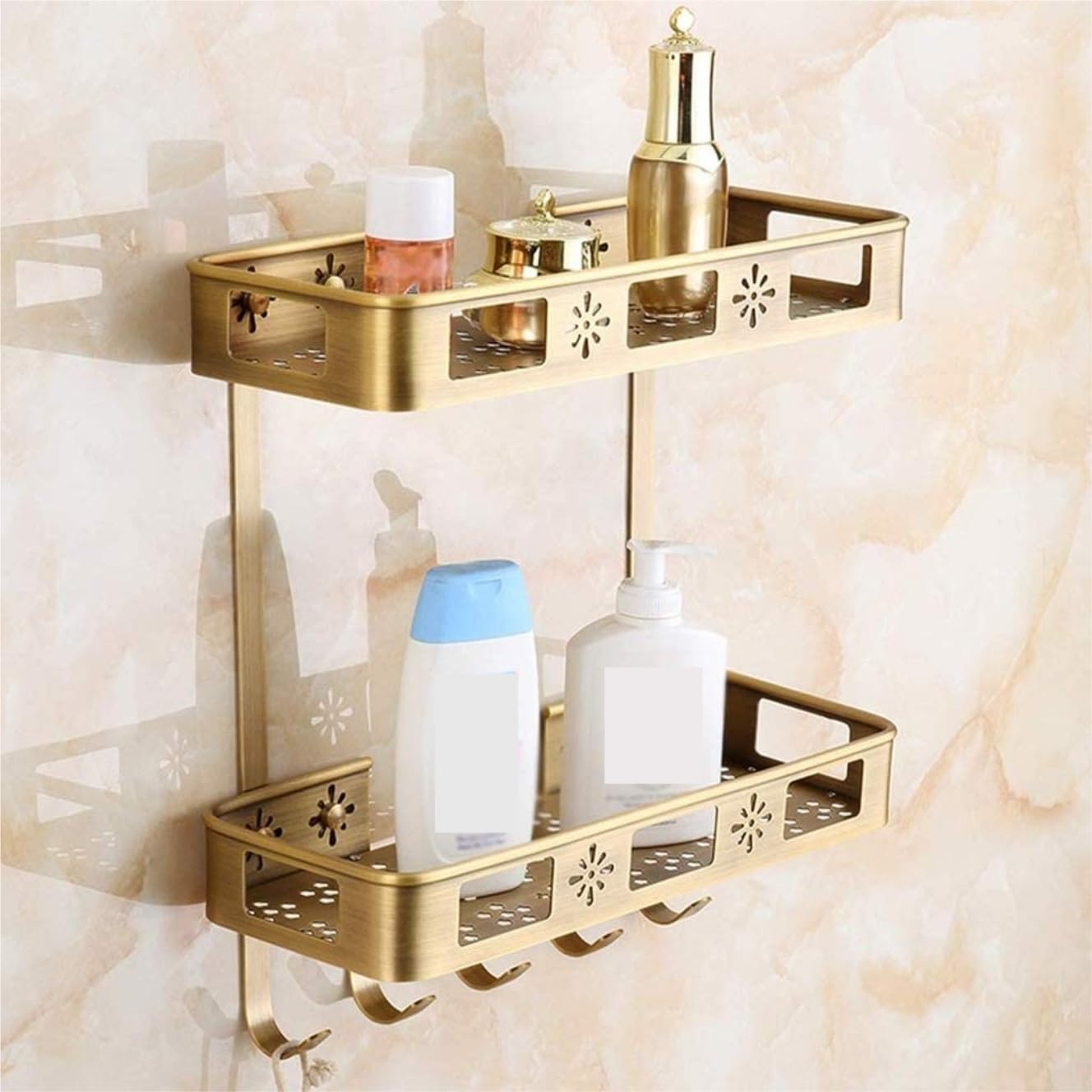 Portaoggetti Doccia Organizzatore di Stoccaggio Sospeso per Bagno in Metallo con Ganci E Cestini per Mensola da Scaffale(35 * 14 * 37.5cm)