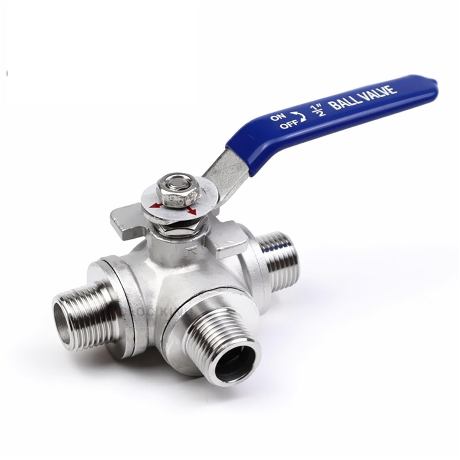 Vanne à bille à filetage mâle BSPT trois voies DN15 T-Type en inox 304 1/2 pouce