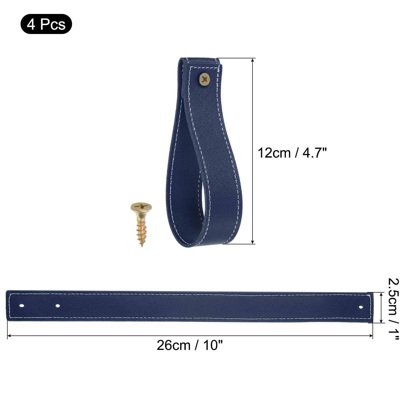 uxcell 4pcs Artificial Leather Curtain Rod Holder 1 x 4.7 Inches Wall Hanging Straps Curtain Rod Hook Brackets Hangers with Screws for Home Bathroom Kitchen Bedroom, Dark Blue