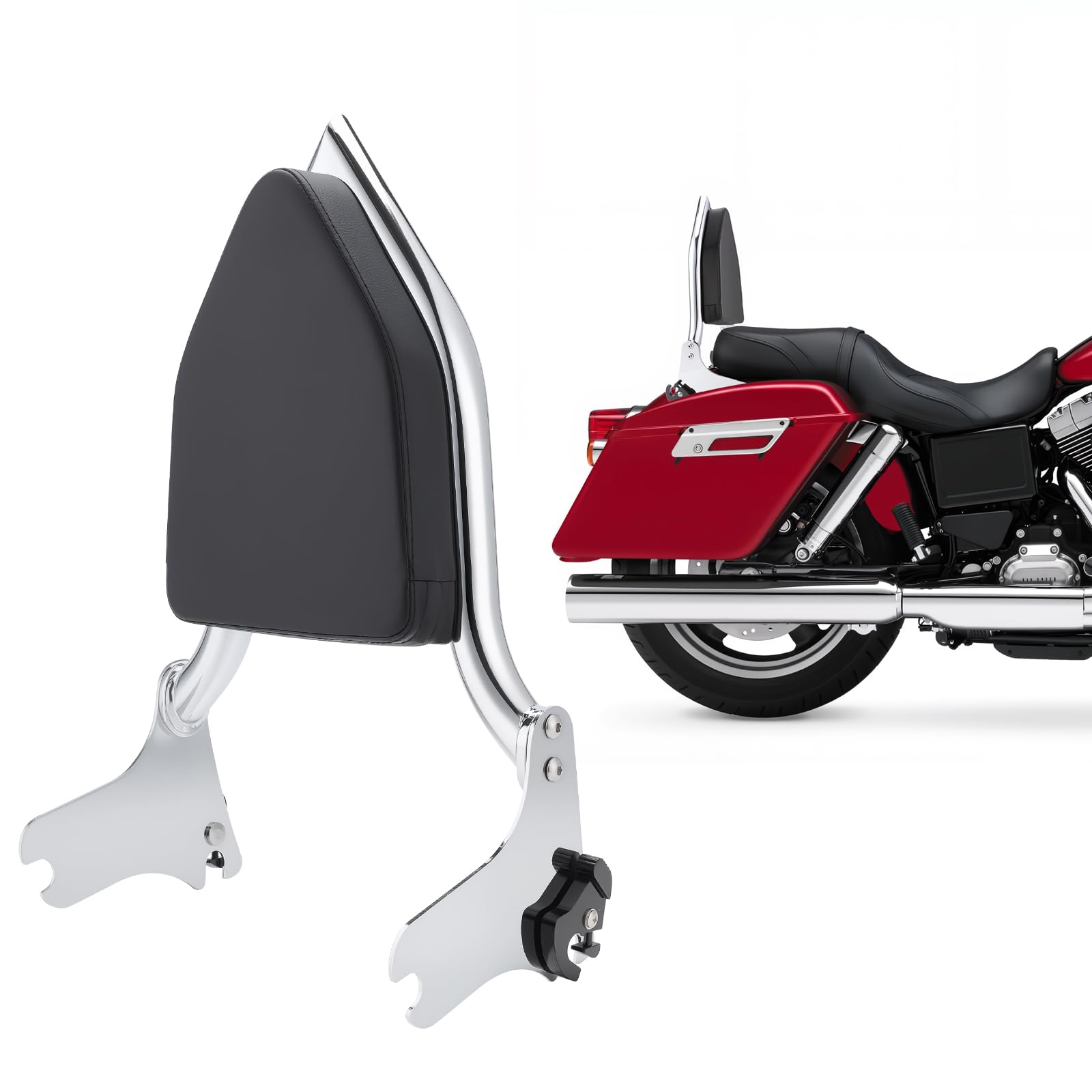 Photo 1 of Bravema Detachable Sissy Bar Backrest, Motorcycle Rear Passenger Backrest Cushion Pad Fit for Harley Touring CVO/Road King Street Road Electra Glide 1997-2008(Chromed Silver)