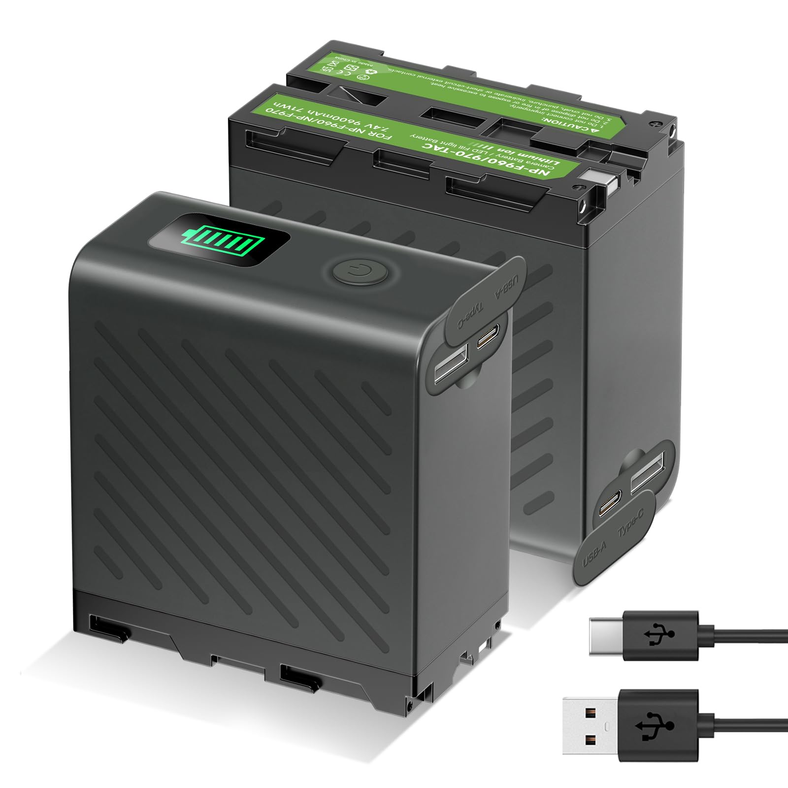 9600mAh NP-F970 Batteria Ricaricabili agli ioni di litio Compatibili con Sony NP-F970 / NP-F960 / NP-F750 / NP-F550 / NP-F930, Sony DCR-VX2100, PD150, PD170, FDR-AX1, HDR-AX2000, FX1 (2Pcs)
