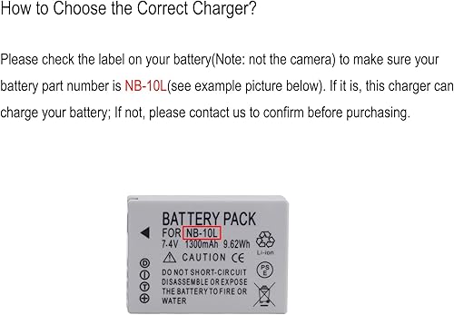 Miniatura 2 de NB-10L NB10L Cargador de batería para cámara Canon CB-2LC CB-2LCC CB-2LCE PowerShot SX40 HS, SX50 HS, G1 X, G15, G16