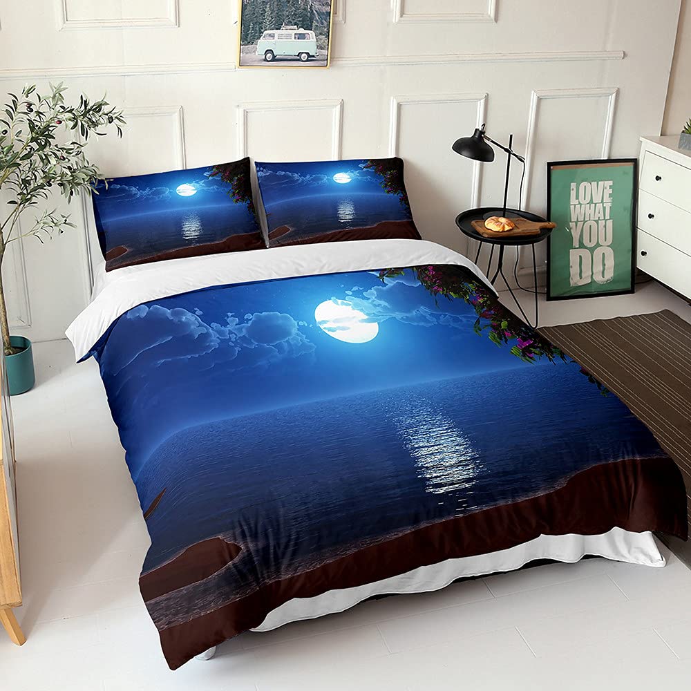 Housse de couette 220x240cm drap de lit taies parure de lit 4 pièces lune