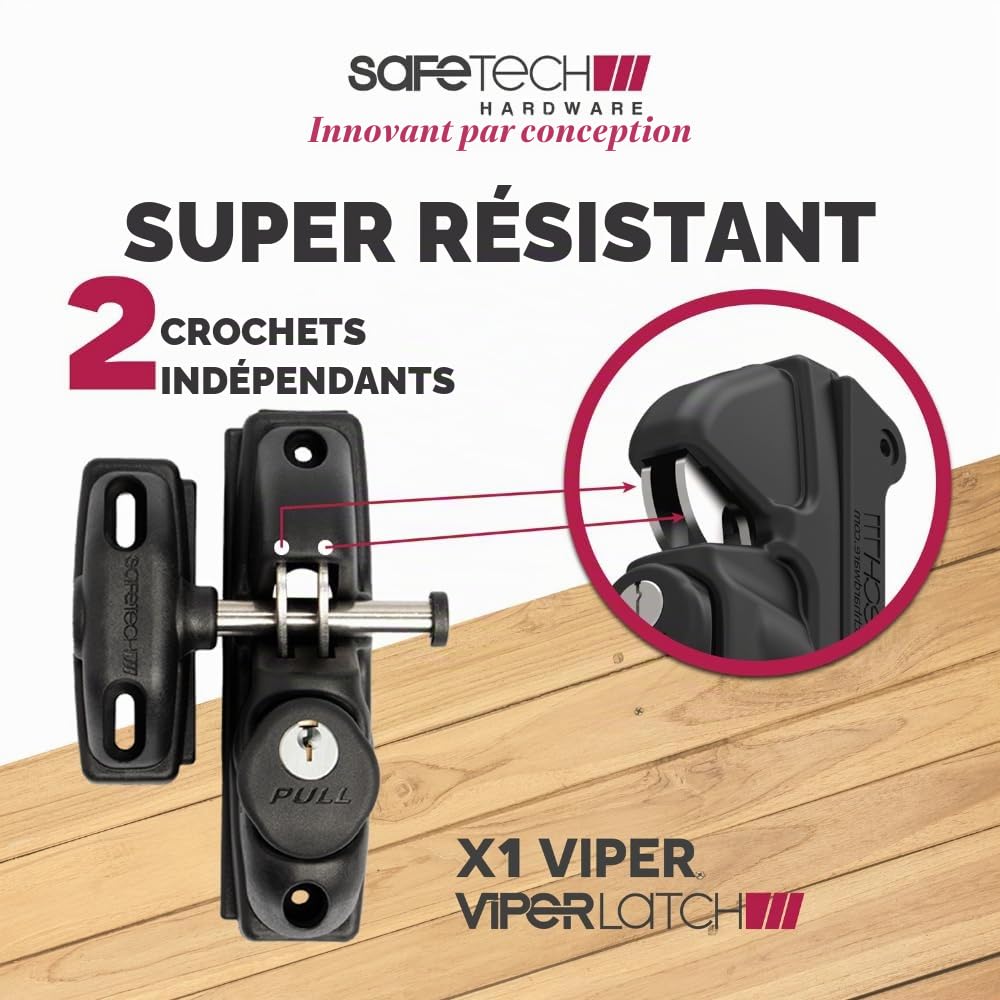 Safetech Hardware Loquet de portail à gravité verrouillable à clé simple face avec 2 crochets de verrouillage indépendants pour plus de sécurité, verrou de portail de clôture sans danger pour les