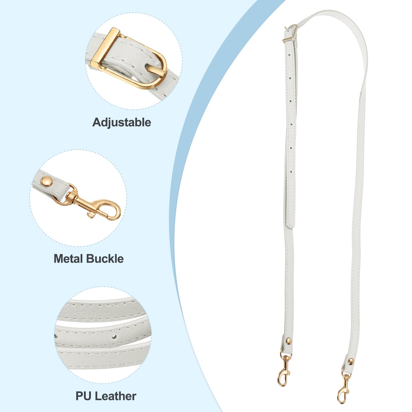 PATIKIL Leather Purse Strap Replacement 47 Inch, PU Adjustable Shoulder Crossbody Replacement Strap with Gold Hardware, White - Image 3
