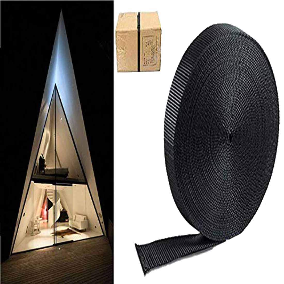 DIY Crafts Nylon Strapping Webbing Material, 1 Inch, Black, Heavy Climbing Flat Strap, UV Resistant Fabric, Web for Bags, Backpacks, Belts, Harnesses, Slings, Collars, Tow Ropes (50 Meter, Black)-image-20