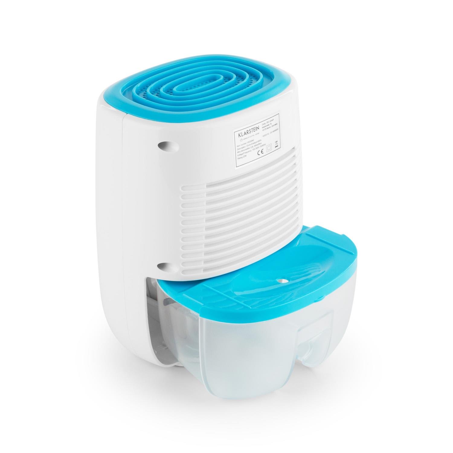 Klarstein Shetland 600 - Deshumidificador, Purificador, Deshumidificador eléctrico, 0,22L/24h, Compresor de bajo consumo de 22W, Depósito de 0,5L, Compacto, 15x21,5x1cm (LxAxP), Blanco