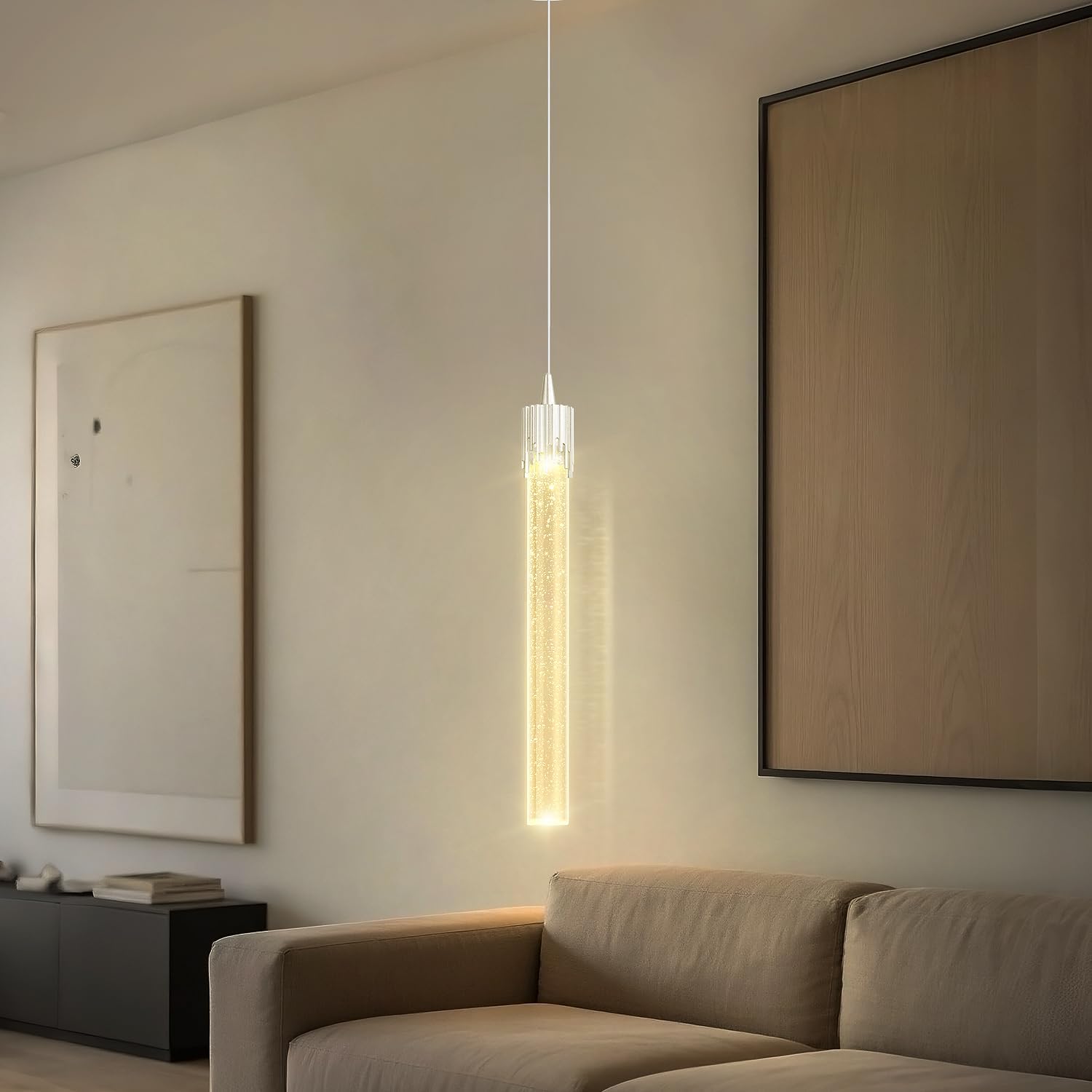 Mini 1 Light Chrome Crystal Pendant Lights,Modern Led Kitchen Island Hanging Light Fixture,Adjustable Pendant Lighting for Kitchen Island,Dimmable 2700k-6000k