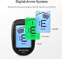 Vista 5 de Donner clip afinador de guitarra, preciso, cromático, afinador DT-2 para guitarra acústica, bajo, violín, ukelele