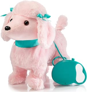 HollyHOME Plush Animated Puppy Poodle Puppy Dog Toy Pet with Remote Control Leash Walking,Barking and Waging Tails Electronic Puppy 12 Inches Gifts for Kids