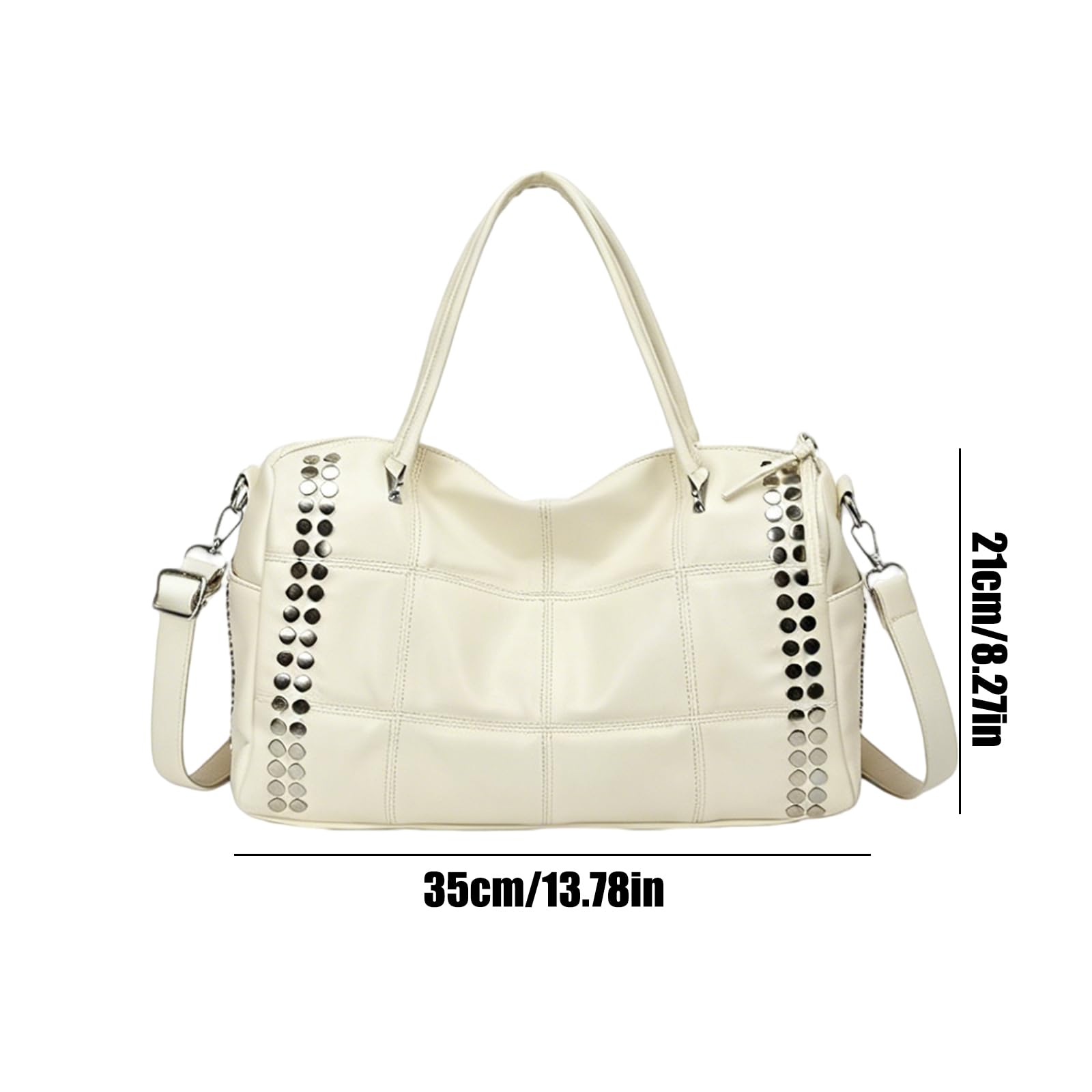 Bolso de mano de piel sintética para mujer, con remaches de metal, correa desmontable, tachonada, bolsa de mano para motocicleta, L