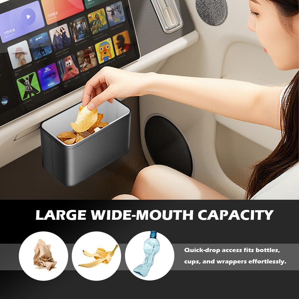 Removable Car Trash Can,Leak-Proof Cars Trash Bin with Rear Clamp Design for Car Storage Compartments,Large Capacity 2-in-1 Cars Garbage Can as Storage for Phones and Beverages