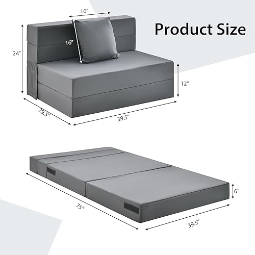 Miniatura 3 de Giantex Sofá cama plegable de 6 pulgadas con almohada, colchón de triple pliegue con espuma de alta densidad, sofá plegable con reposacabezas, cama