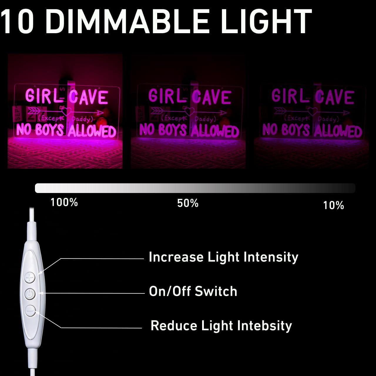 Girl Cave Neon Sign for Wall Decor, Dimmable Pink LED Light Sign with USB Puwer for Girls Bedroom Bachelorette Party Salon Aesthetic Room Decor, 16 * 8 inch