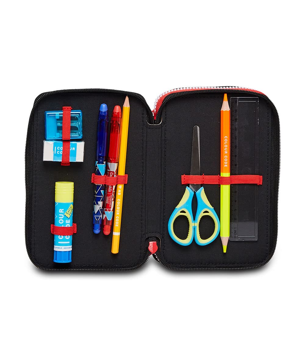 Seven Astuccio 3 Zip MILAN GLORY & HONOUR, Nero, Completo di Matite, Pennarelli e penne, Per bambini e ragazzi, Scuola & Tempo Libero, prodotto ufficiale, Idea regalo