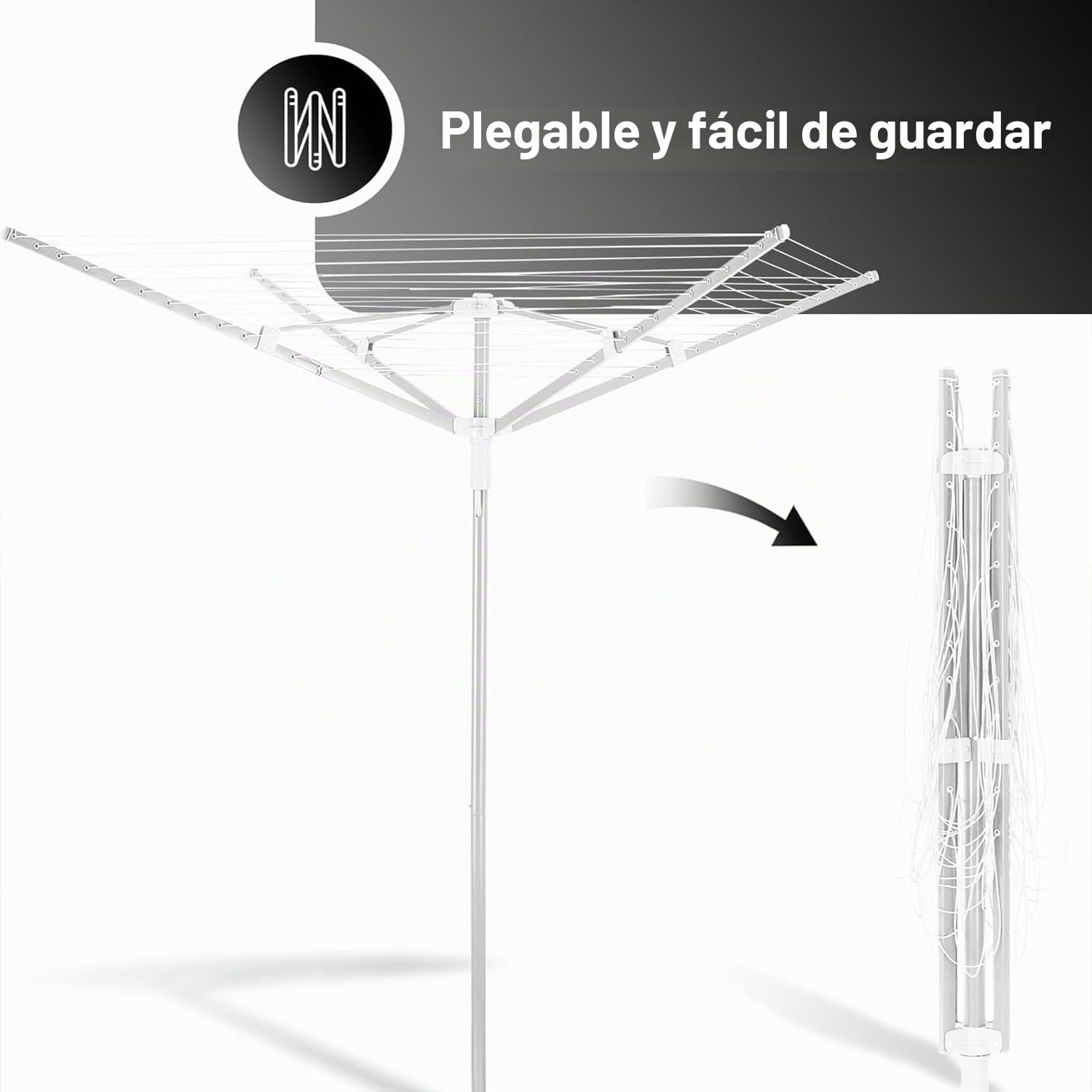 Vonia Secador Paraguas Exterior – Tendedero de Ropa de 45 M con Anclaje al Suelo – Secado Natural al Aire Libre (Blanco)